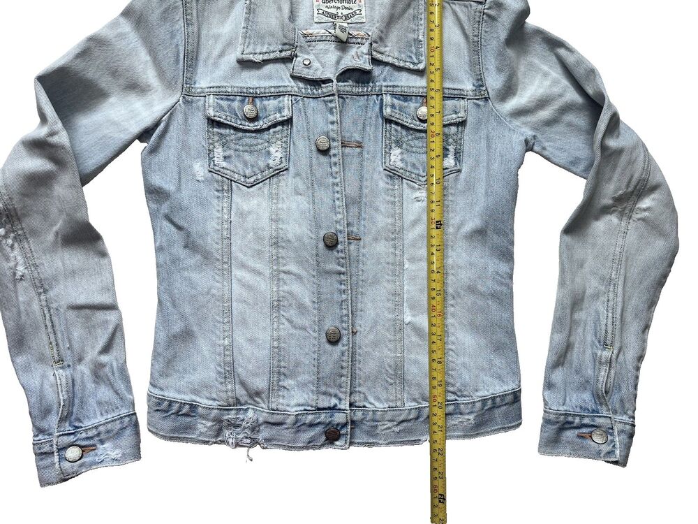 VTG Y2K Abercrombie & Fitch Womens XL Denim Jacket Light Wash Trucker Distressed - Picture 2 of 8